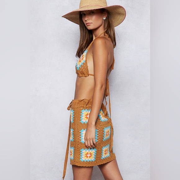 New POL Crochet Halter & Skirt Set One Size Granny Square Women’s Crochet Set - Picture 6 of 15